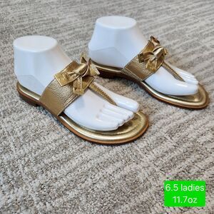 Michael Kors Womens Ripley Thong Leather Sandals gold 6.5